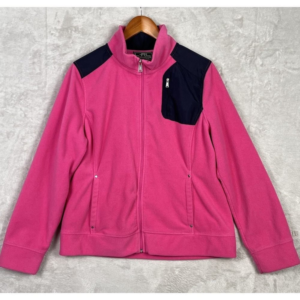 L-RL‎ Ralph Lauren Women's Fleece Jacket XL Active Zip Pink Fuchsia Warm